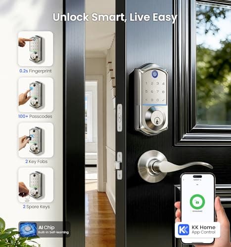 Veise VE017-L Fingerprint Smart Lock with Lever Handles, App Control, Keyless Entry Front Door Lock Set, Electronic Digital Keypad Deadbolt, Remote Grant, Emergency Power Port, Auto Lock, Satin Nickel - Thumbnail 2