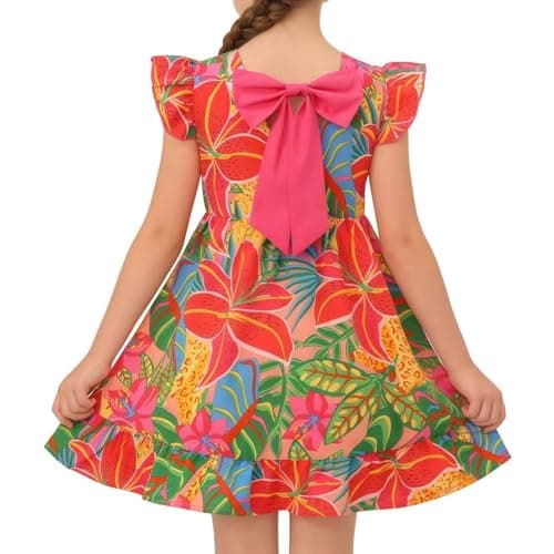 Mariy Riseni Girls Hawaiian Dress, Boho Casual, Bow Formal Party Outfits, Ruffled Sleeve Sundress 4-12Y - Image 1