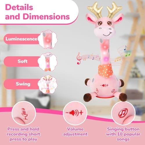 JISON21 Dancing Talking Giraffe Toy,Tummy Time Giraffe for Baby Toddler, Toddler Infant Baby Toys Gifts, Baby Toys Interactive Volume Adjustable, Giraffe that Repeats What You Say for Birthday Gifts - Thumbnail 5