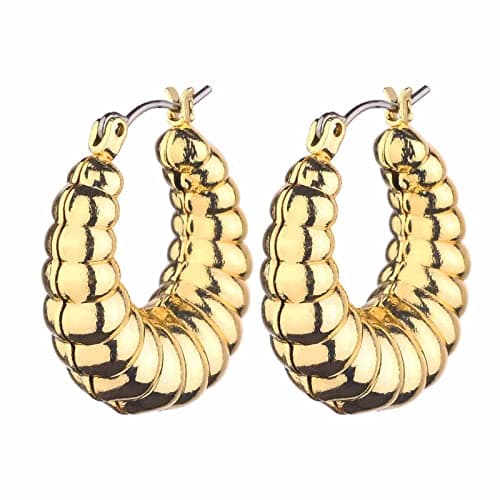 Wgoud Chunky Hoop Earrings Set 14K Gold Plated Hoop Earrings for Women Hypoallergenic, Thick Hoops Earring set, Twist Huggie Hoop Earring (6 Gold Chunky Hoops) - Thumbnail 6
