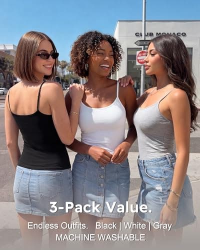 leviace 3 Pack Padded Camisole Tops for Women - Double Lined Adjustable Spaghetti Strap Built-in Bra Shirts Sleeveless Layering Cami Basic Tank Top Fitted Summer Cloth Undershirt 2026, Neutrals, S - Thumbnail 3