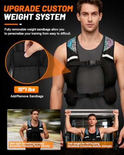 Weighted Vest for Woman Men, 0-10lbs Adjustable Running Vest with 10 Removable Weights, Weight Training Vest for Weight Loss, Colorful Reflective Straps & Phone Pockets, Machine Washable - Thumbnail 2