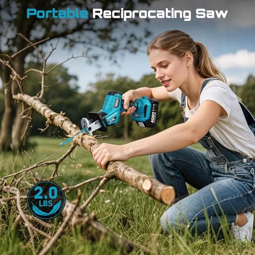 SEESII Reciprocating Saw Cordless, Variable Speed 3500 RPM Brushless Motor with 6 Saw Blades, 2 x 4.0Ah Batteries, LED Light, Tool‑Free Blade Change, Portable for Wood PVC Cutting - Thumbnail 3