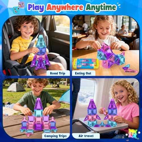 Soyee Magnetic Tiles Toddler Toys Travel Essential Games Magnet Building Blocks STEM Sensory Educational Toys for 3 4 5 6 7 8+ Year Old Boys Girls Christmas Birthday Gifts - Thumbnail 4