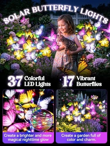 BONLION Solar Lights Outdoor, 3 Pack Solar Garden Lights with 111 Colorful LEDs & 51 Realistic Silk Butterflies, IP65 Waterproof Outdoor Solar Light for Yard Patio Garden Decor, Gifts for Mom Grandma - Thumbnail 2