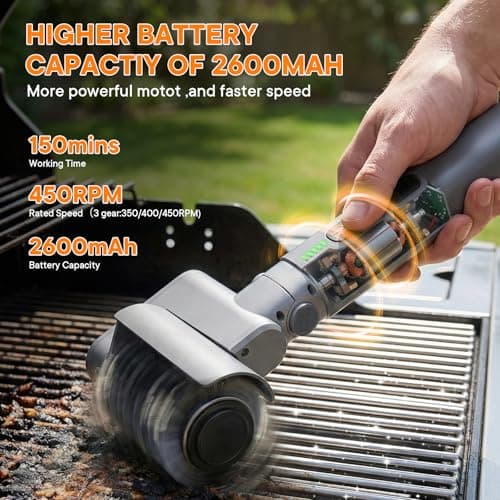 Electric Grill Brush for Outdoor, Rechargeable BBQ Grill Cleaner with 3 Heads,Cordless Rechargeable Grill Brush,3-Speed-450 RPM,150 Mins Runtime Grill Cleaning Brush - Thumbnail 2
