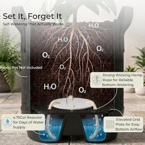 4Pcs Self-Watering Fabric Pot Base for 5 Gallon Grow Bag, 12.6" Self-Watering Pot Base Plant Saucer with Natural Hemp Rope, Auto-Irrigation System for Indoor Outdoor Greenhouses Grow Tents Gardens - Thumbnail 3