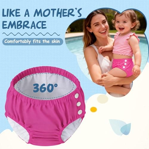2PCS Reusable Swim Diapers - Toddler Baby Swim Diaper Washable Snap Pool Swimming Diaper Soft and Silky Waterproof Diapers for Swimming Lessons Boys and Girls - Thumbnail 4