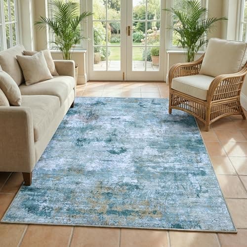Cnythlis 3'x5' Abstract Distressed Area Rug, Washabele Rugs Modern Contemporary, Soft Low-Pile Carpet for Living Room, Bedroom, Dining Room, Office | Stain-Resistant & Non-Slip, Sage Green - Image 1
