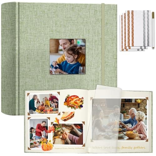 Vienrose Scrapbook Album 12" x 12", Large Linen Photo Album with Writing Space, DIY Scrapbook Supplies for Wedding, Baby, Family Memories & Travel (50 sheets / 100 pages, Grass Green)