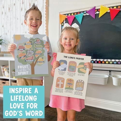 Hadley Designs Sunday School Decorations for Classroom –9 Bible Posters for Kids, Books of the Bible, 10 Commandments, Bible Timeline Chart, Fruits of the Spirit, Boho Christian Classroom Decor - Thumbnail 4