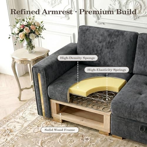 smilesun Oversized Modular Chenille 8-Seater Sectional Sofa with Storage, Convertible Comfy Extra Deep & Wide Seat Couch with Gold Metal Accents & Legs for Living Room (Grey) - Thumbnail 5