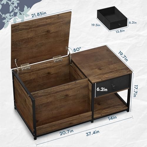 SINPAID Coffee Table with Storage, Rectangular Coffee Tables for Living Room, Farmhouse Coffee Table with Hidden Storage Compartment and Adjustable Shelves, Walnut - Thumbnail 3