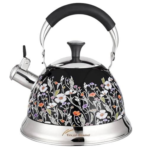 Tinlon Enamel Tea Kettle, 3.1QT Vintage Whistling Tea Kettle for Stovetop