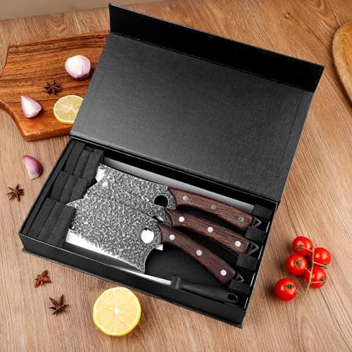 Plys Forged Butcher Knife Set: Comfortable Handle for Long Use - 3PCS Viking Kitchen Knives Set for Mens - Handmade Cooking Meat Cleaver for Cutting and Chopping - Thumbnail 6