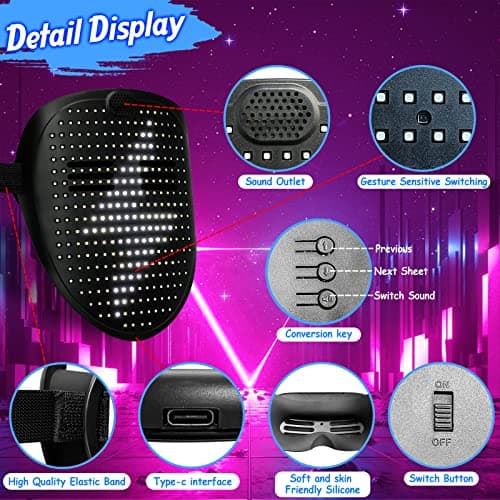 MOYACA Led Mask with Sound Effects and Gesture Sensing, Transforming Light up Music Mask with Voice for Halloween Rave Costume Christmas Cosplay Birthday Masquerade Dj Parties - Thumbnail 3