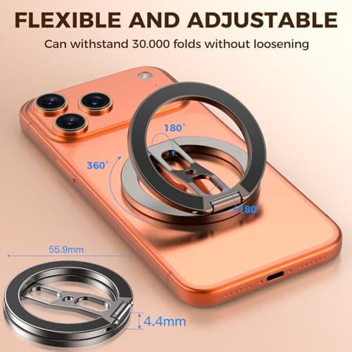 ZBHISHE Magnetic Phone Ring for MagSafe Grip [Dual-Sided Magnetic] [Magnet Phone Stand Grip Compatible with Car Mounts] Mag Safe Accessory for iPhone 17/16/15/14/13 Pro Max Plus, Grey - Thumbnail 3