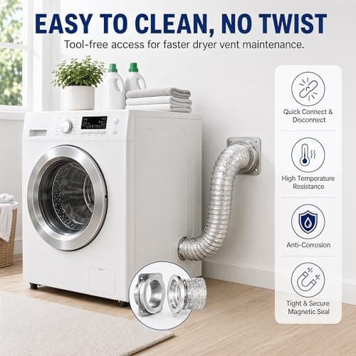 FIRRAX Magnetic Dryer Vent Coupling DV180 Dryer Vent Connector Kit with Self-Aligning Magnets, Airtight Seal Easy to Clean 3.2ft 4-Inch Flexible Hose for Laundry Nook & Rental Home - Thumbnail 3