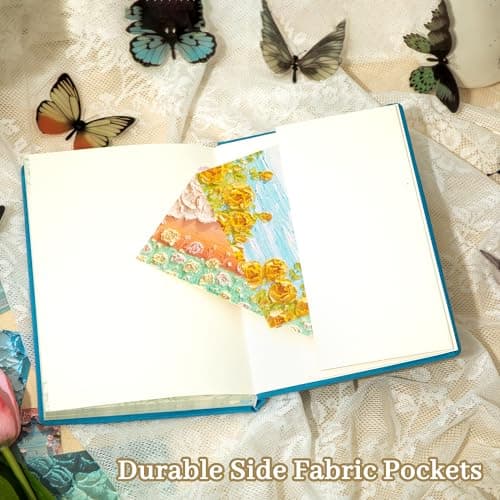 MINICAGIE Embroidered Fabric Journal for Women A5 Hardcover College Ruled Notebook with Gift Box Butterfly Floral Journaling Notebooks for Writing, 5.7 x 8.3 In, Blue - Thumbnail 5