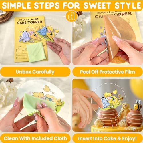Woodamore Classic Pooh Baby Shower Cake Topper - Acrylic Cake Topper Baby Shower Decorations, Pooh Cupcake Toppers Winnie Birthday Decorations - Thumbnail 4