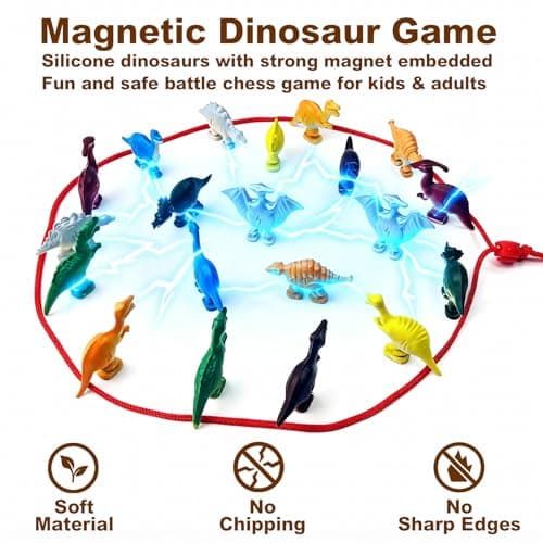 Magnetic Chess Game for Kids Ages 3-8, Silicone Dinosaur Sensory Magnet Games with Map & String, Toddlers Travel Learning & Matching toys Set, Grandkids Stocking Stuffers, Family Party Favors Gifts - Thumbnail 2