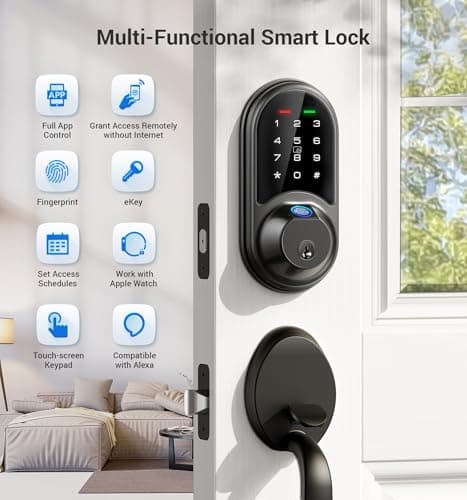 Veise RZ07 Fingerprint Smart Door Lock Deadbolt, App Control, Matte Black - Thumbnail 4
