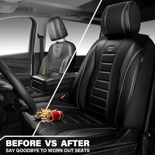 CAR PASS Nappa Leather Seat Covers 2, Waterproof Universal FIT Piping Leather Car seat Covers Front Seats, 3D Foam Front Seat Cover for Cars,SUV,Trucks Airbag Compatible Luxury&Comfort&Durable Black - Thumbnail 5