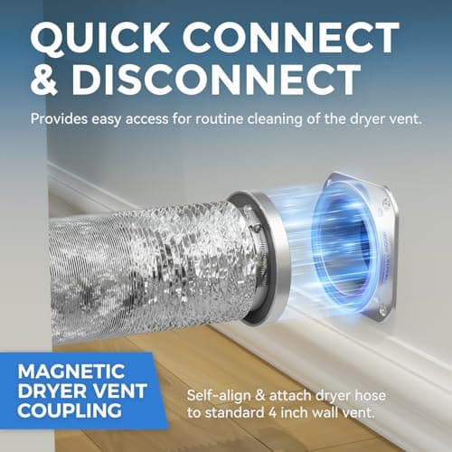 JEEVONY Magnetic Dryer Vent Coupling DV180 Airtight Seal Dryer Vent Connector Kit Easy to Clean Quick Connector Including a 2.6ft 4" Duct and two Clamps - Thumbnail 2