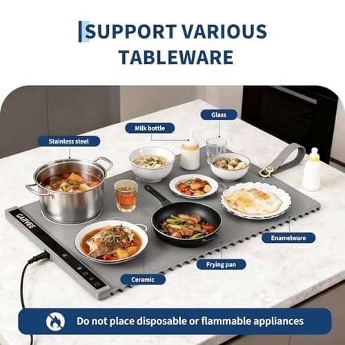 Garvee 3rd Gen Upgraded Food Warming Mat, AB Dual Zone Independent Heating, 24" x15" Electric Warming Tray with 6 Temp Levels & 1-3H Timer, Portable Food Warmer for Parties Buffet, Easy to Clean, Grey - Thumbnail 5