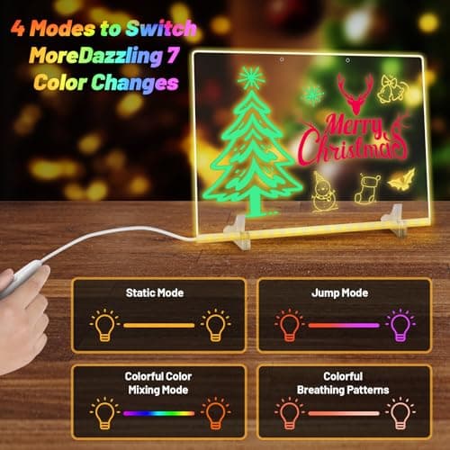 20 Inch, 19 Highlighter,Led Note Board with Colors for Kids,4Modes&7Colors Lumiboard Led Drawing Board for Kids,Light Up Sign,Acrylic Dry Erase Board with Stand,Adapter,Hanging Chain,Spray Bottle - Thumbnail 4