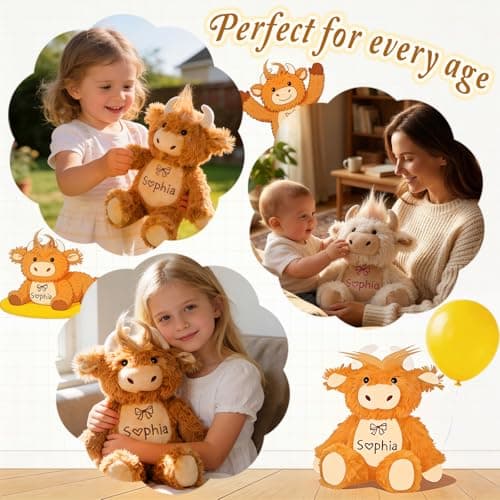 MYPHNEX Personalized Highland Cow Stuffed Animal for Girls, Custom Plush Highland Cow Baby Stuff with Name, Toys for 1 2 3 Year Old Baby Girl Boy, Customized Birthday Gifts for Infant Toddler Newborn - Thumbnail 4