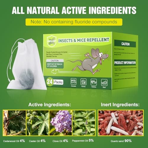 24 Packs Mouse Repellent Peppermint Oil Pest Control Repeller for Rodents Rats Spider Roach Ant Squirrel Indoor & Outdoor, Natural Mice Deterrent Pet & Family Safe Alternative to Traps & Poison - Thumbnail 2