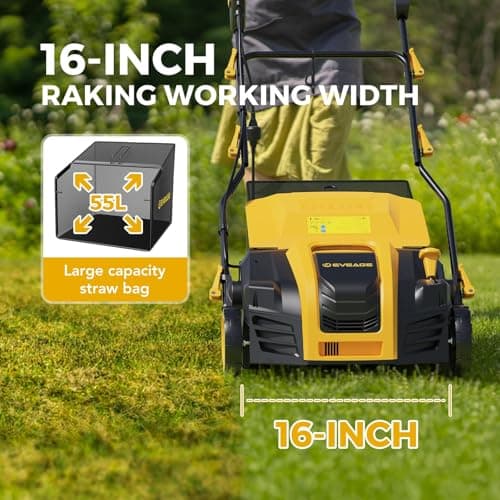 Dethatcher and Scarifier, 16-Inch 15 Amp Electric Lawn Dethatcher with 13.2 Gal Collection Bag, 5-Position Depth Adjustment, 2-in-1 Corded Power Rake & Aerator Tool - Thumbnail 4
