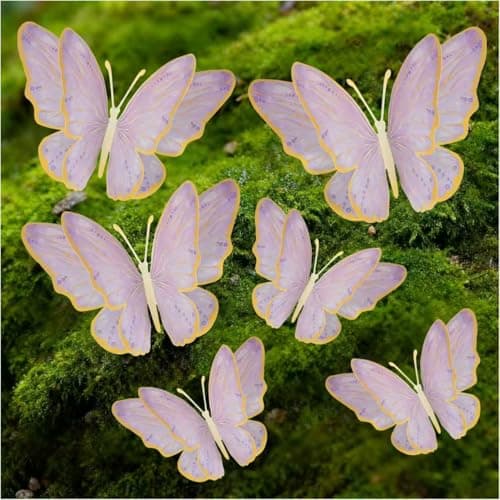 Giant 3D Metallic Gold Butterfly Wall Decor, 10"-20" Oversized Hollow-Out Paper Butterflies for Wedding Backdrop, Storefront Display & Luxury Nursery Art (Purple) - Image 1