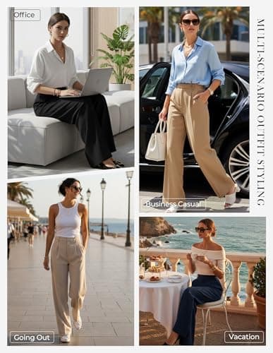GRACE KARIN Wide Leg Slacks Women High Waisted Wrinkle Free Trousers Summer Breathable Work Pants with Pockets Apricot XX-Large - Thumbnail 5