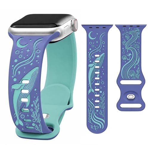 HATILP Whale Engraved Band Compatible with Apple Watch 38/40/41/42mm, Two-Layer Sculpted Ocean Design Soft Silicone Strap for Women, Series 11 10 SE Ultra 9 8 7 6 5 4 3 2 1