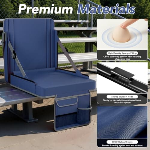 janiry Stadium Seats with Back Support 2PACKS Adjustable Bleacher Chairs with Back and Cushion Bleacher Seat with Cup Holder, Carry Handle & Shoulder Strap for Outdoor Sports Events, XL Large Navy - Thumbnail 5