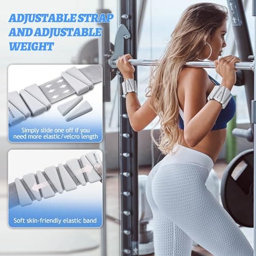 BECOJADDE Ankle Weights for Women Wrist Weights Set of 2 (2 lb Each) Adjustable Arm Leg Weight for Womens Men Suitable for Walking Swimming Running Pilates Yoga Gym, Grayish White - Thumbnail 4