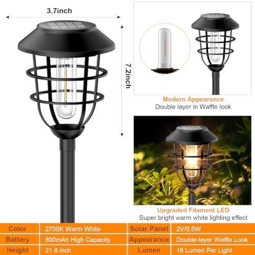 Bright Solar Lights Outdoor, Metal Solar Pathway Lights Outdoor IP65 Waterproof 6 Pack Solar Garden Lights with Auto On Off for Yard, Patio, Walkway, Driveway and Landscape Decoration,Warm White - Thumbnail 6