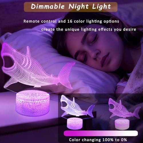 YODAFOOR Shark Gifts for Shark Lover, 3D Nursery Night Light Lamp, Multi Color Change Timer Dimmalbe Remote Control, Bedroom Megalodon Theme Decor, Birthday Gift for Boy Girl Kids Teens Women Men - Thumbnail 4