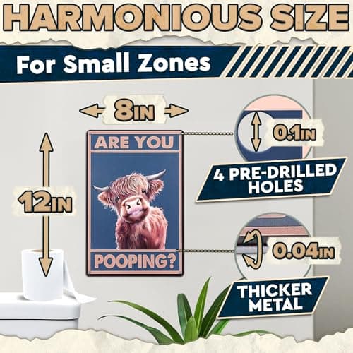 Are You Pooping Cow Sign - Funny Bathroom Decor Metal Sign with Anti-Rust Coating 12x8 Inch - Highland Cow Decor for Home, Metal Wall Plaque for Toilet, Tin Wall Art – Farmhouse Funny Bathroom Art - Thumbnail 2