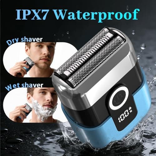 HENZILO Electric Foil Shaver for Men: Mini Electric Razor for Face/Beard - 3 Floating Blades Cordless Razor with LED Display - IPX7 Waterproof Wet Dry Shaving for Travel & Home, USB Type C - Thumbnail 5