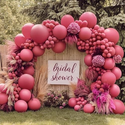 Double Stuffed Pink Balloon Garland Dusty Rose Mauve Balloons Retro Hot Pink Balloon Arch Kit for Birthday Bridal Baby Shower Wedding Mother's Day Floral Party Decorations