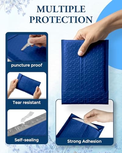 GSSUSA Bubble Mailers 4x8 100 Pack,Blue Padded Envelopes Selfseal,Usable Size 4x7 Small Bubble Envelopes Shipping Bags for Shipping Supplies,Card,Jewelry Packaging,Small Business Packaging Supplies - Thumbnail 4