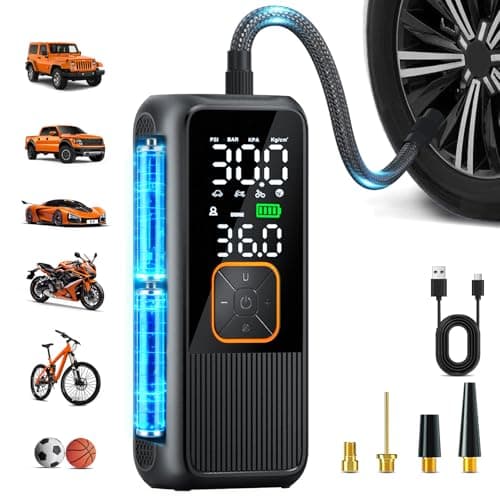 Nikacos Tire Inflator Portable Air Compressor, 150 PSI Rechargeable Air Pump with Digital Pressure Gauge and LED Light, Smart Auto-Off Tire Pump for Car, Motorcycle, Bike, Ball - Image 1
