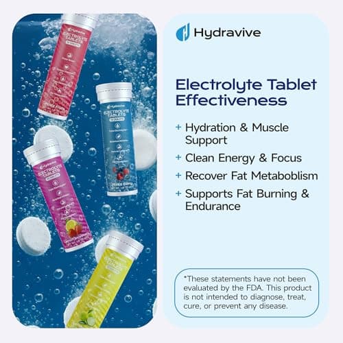 Hydravive Electrolyte Tablets Sugar Free, Hydration Electrolyte Tablets, Sodium, Potassium, Magnesium, Calcium, Green Tea, Green Coffee, Ashwagandha, Zero Sugar Hydration Drink Variety (40 Servings) - Thumbnail 2