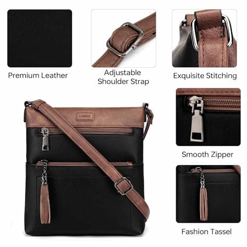 Kiss Sea Womens Crossbody Purse Leather Travel Cross Body Purse with Tassel and Adjustable Strap Black Brown - Thumbnail 6