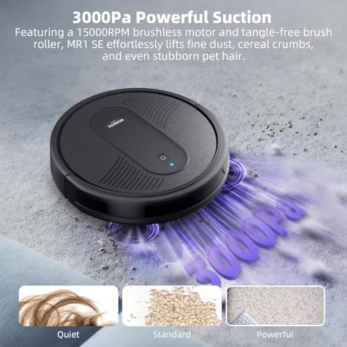 MONSGA Robot Vacuum Cleaner, 4000Pa Powerful Suction Robotic Vacuum, 3.2" Super-Slim, 140Min Runtime, Vacuum Robot for Hard Floor/Low Pile Carpet/Pet Hair, Remote/App/Voice Control, Schedule Clean - Thumbnail 2