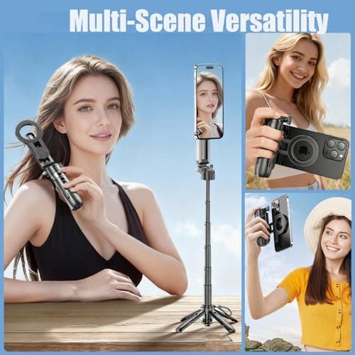 GEYUTHS 4 in 1 Magnetic Tripod Pocket Selfie Stick Extendable Cell Phone Stand Portable Camera Grip Handle with Wireless Detachable Remote Control for Photograph/Live Streaming/Video/Travel (Black) - Thumbnail 6