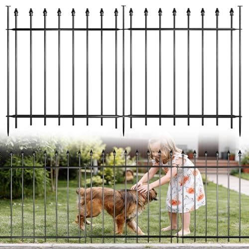 Decorative Metal Garden Fence，(12 Panels+ 13 Posts), 24 ft(W) x 24 in(H), High Metal Border Fence, Classic Roman Column Decoration, Garden and Lawn Landscape Fence, Black Animal Fence - Image 1